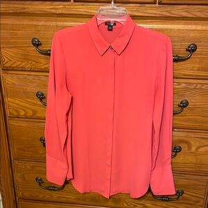 Ann Taylor Factory Orange Long Sleeve Button Down Shirt with Dress Shirt Collar